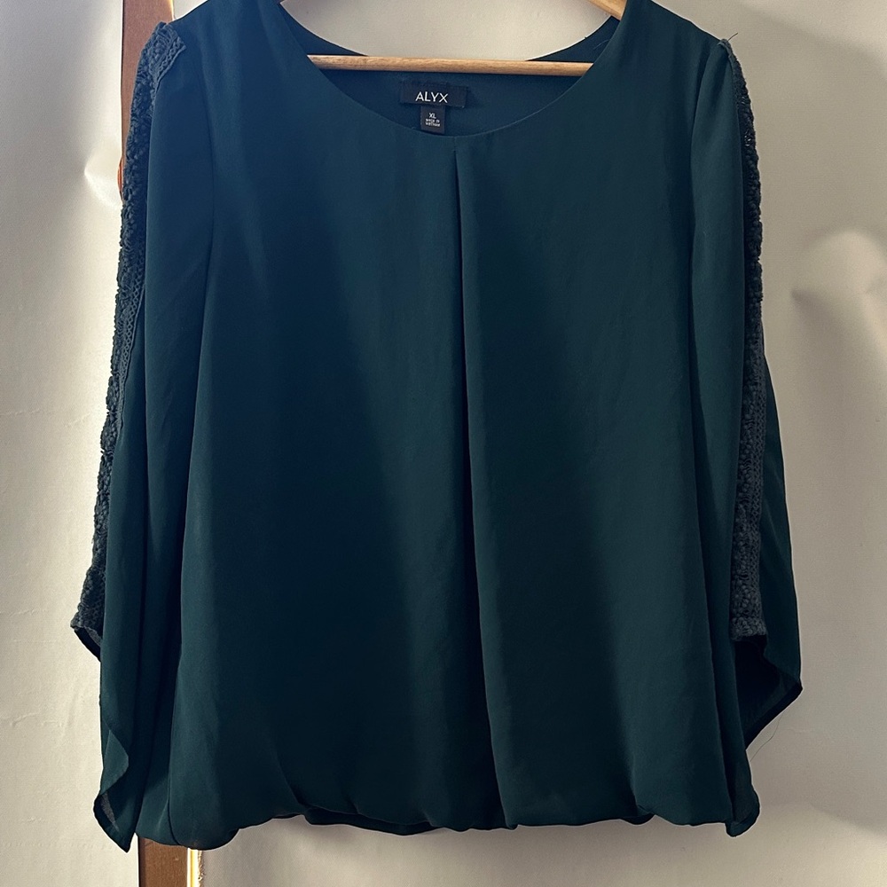 Alyx Dark Green Blouse with Textured Sleeves